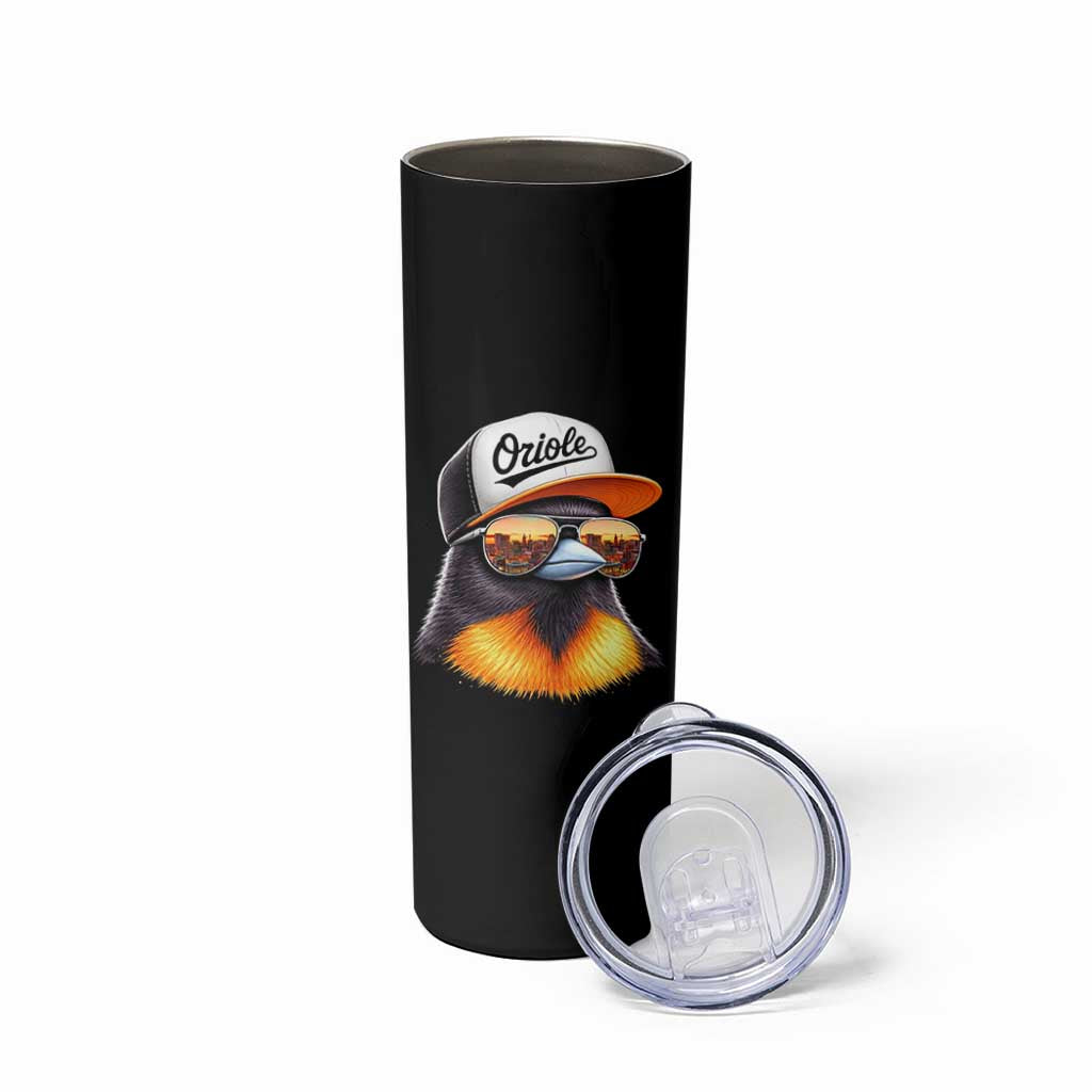Funny Oriole Bird Wearing Baseball Cap Graphic Vintage Sport Skinny Tumbler