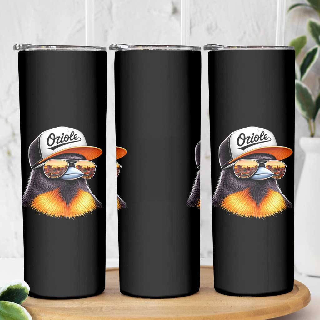 Funny Oriole Bird Wearing Baseball Cap Graphic Vintage Sport Skinny Tumbler
