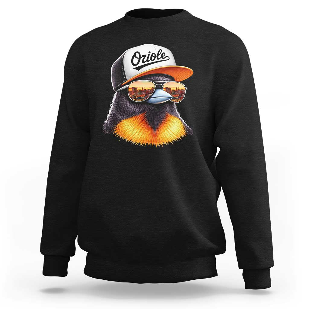 Funny Oriole Bird Wearing Baseball Cap Graphic Vintage Sport Sweatshirt