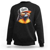 Funny Oriole Bird Wearing Baseball Cap Graphic Vintage Sport Sweatshirt