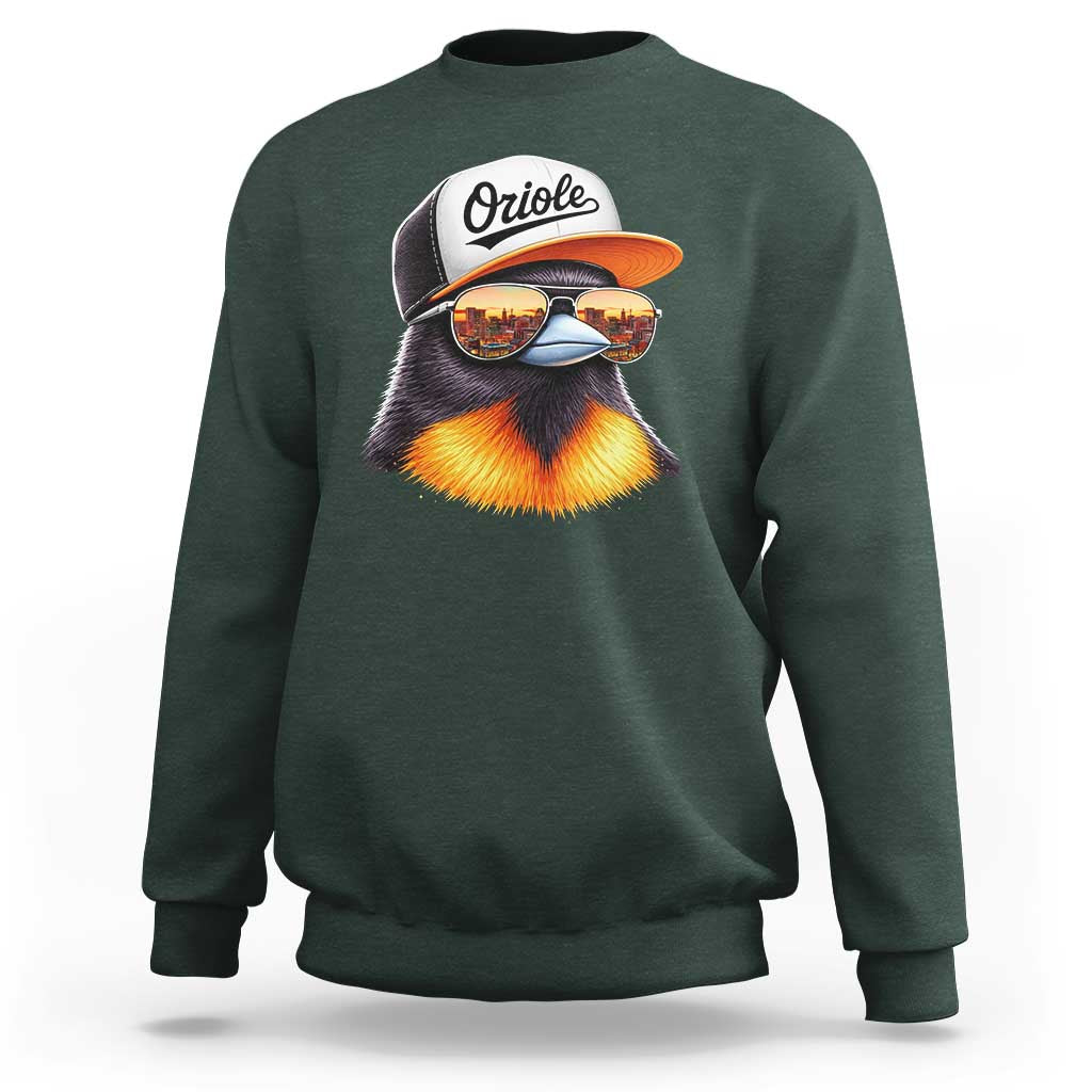 Funny Oriole Bird Wearing Baseball Cap Graphic Vintage Sport Sweatshirt