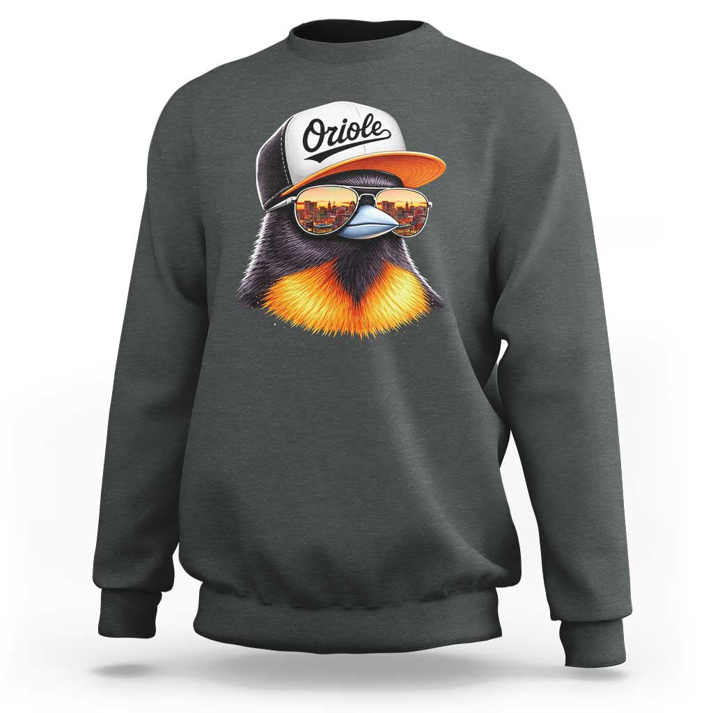Funny Oriole Bird Wearing Baseball Cap Graphic Vintage Sport Sweatshirt