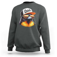 Funny Oriole Bird Wearing Baseball Cap Graphic Vintage Sport Sweatshirt