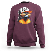 Funny Oriole Bird Wearing Baseball Cap Graphic Vintage Sport Sweatshirt