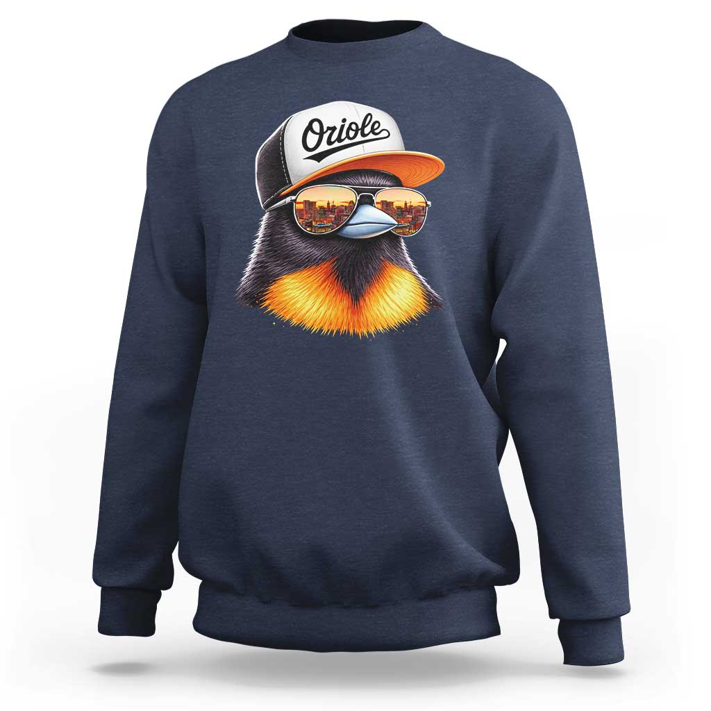 Funny Oriole Bird Wearing Baseball Cap Graphic Vintage Sport Sweatshirt