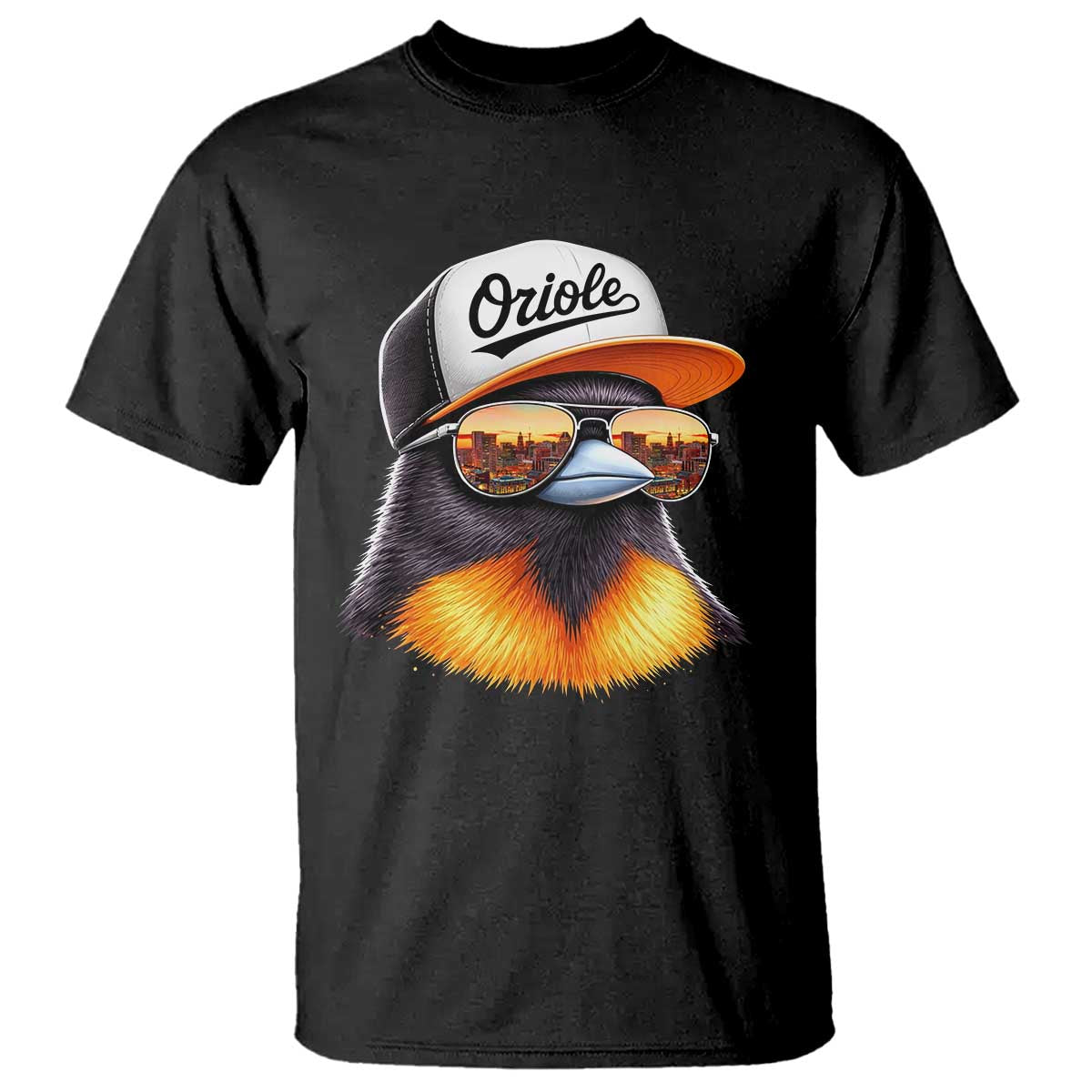 Funny Oriole Bird Wearing Baseball Cap Graphic Vintage Sport T Shirt