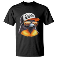 Funny Oriole Bird Wearing Baseball Cap Graphic Vintage Sport T Shirt