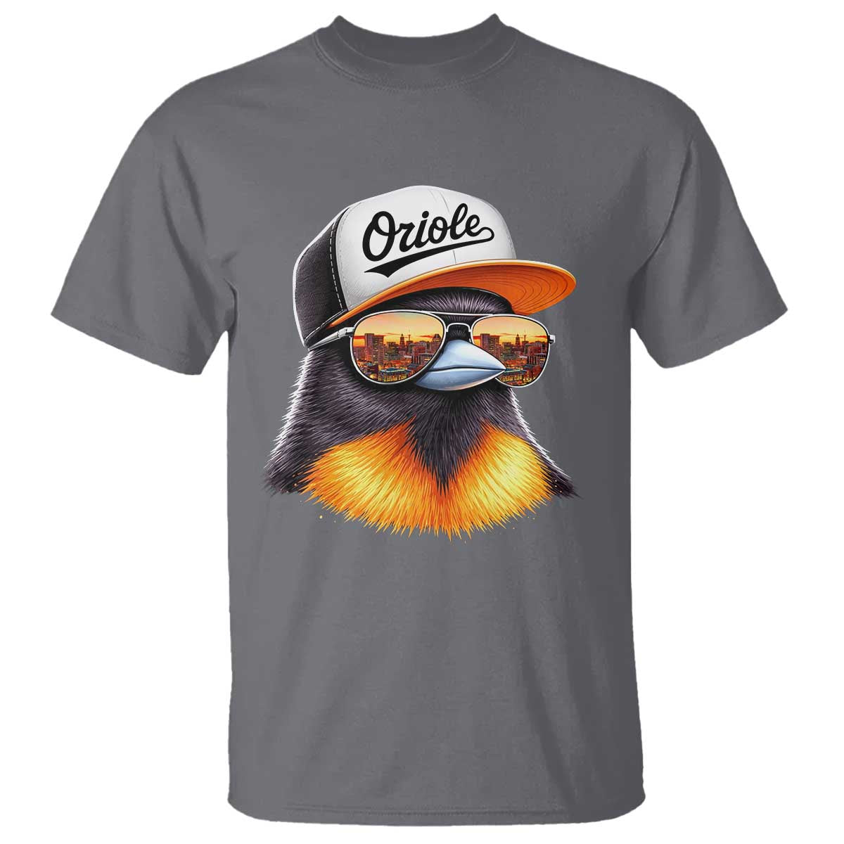 Funny Oriole Bird Wearing Baseball Cap Graphic Vintage Sport T Shirt