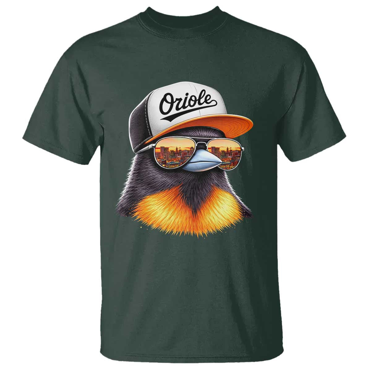 Funny Oriole Bird Wearing Baseball Cap Graphic Vintage Sport T Shirt