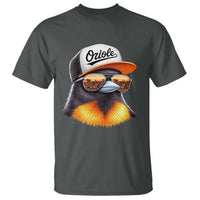 Funny Oriole Bird Wearing Baseball Cap Graphic Vintage Sport T Shirt