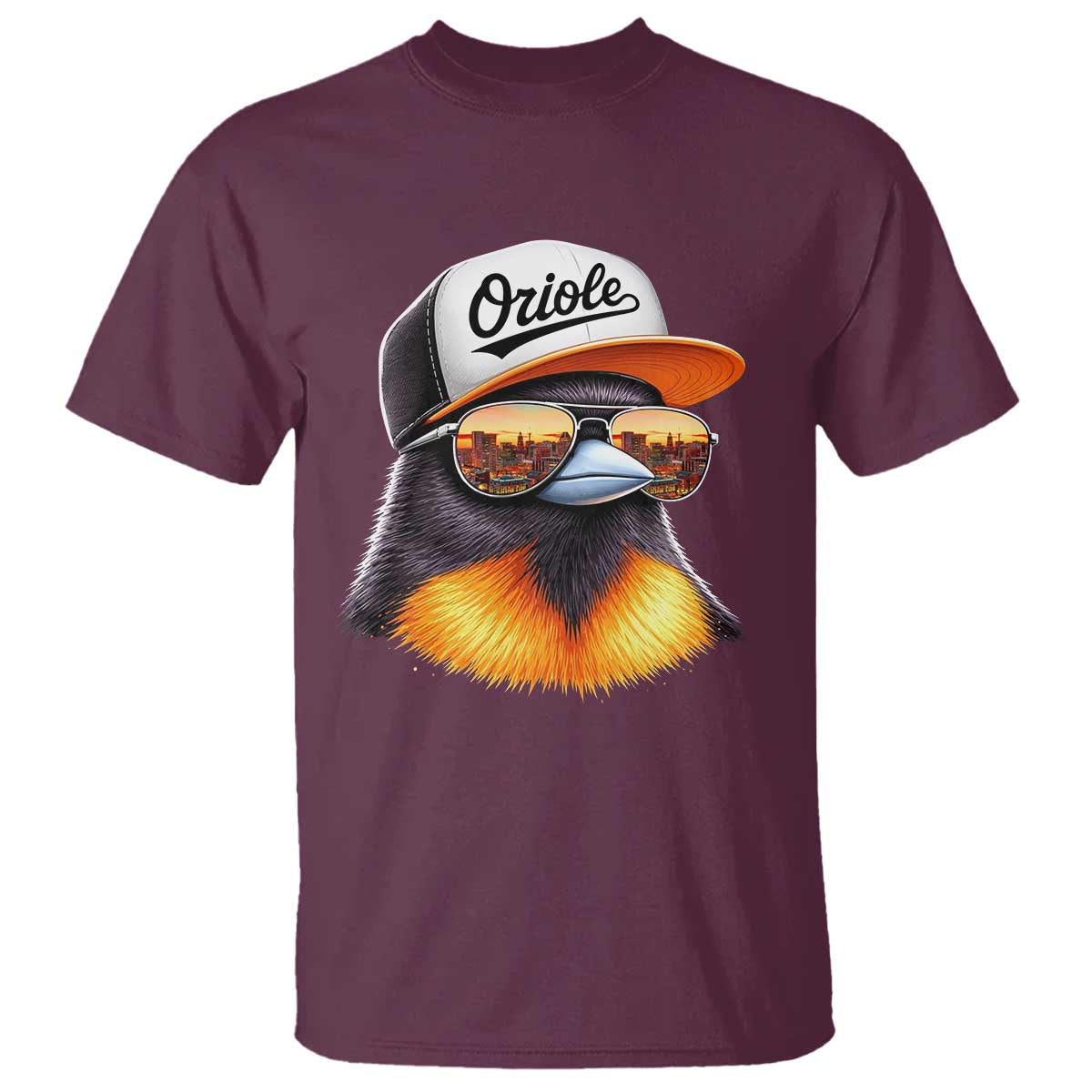 Funny Oriole Bird Wearing Baseball Cap Graphic Vintage Sport T Shirt