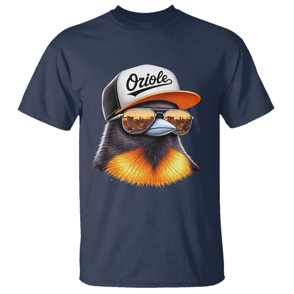 Funny Oriole Bird Wearing Baseball Cap Graphic Vintage Sport T Shirt