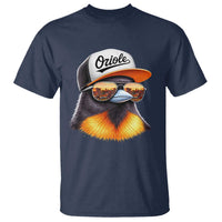Funny Oriole Bird Wearing Baseball Cap Graphic Vintage Sport T Shirt