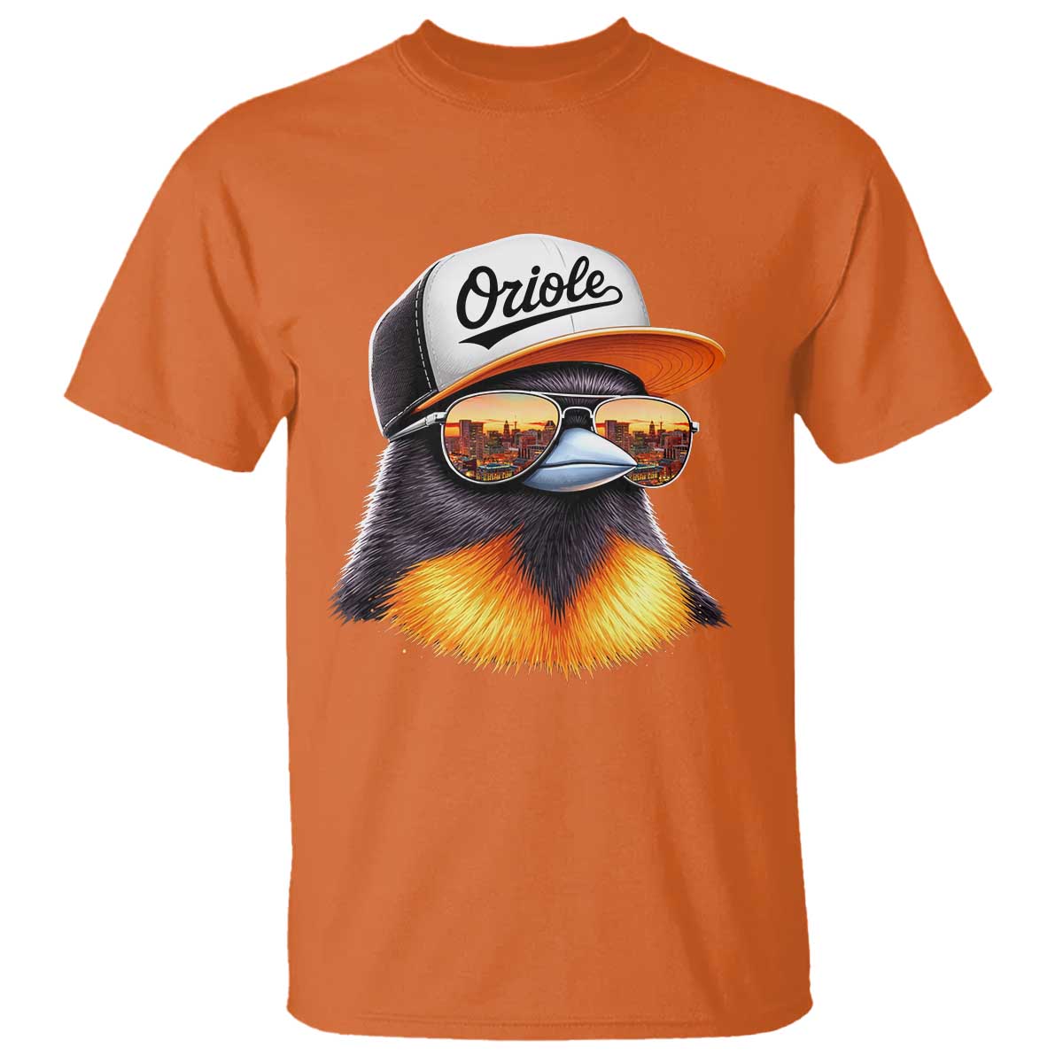 Funny Oriole Bird Wearing Baseball Cap Graphic Vintage Sport T Shirt