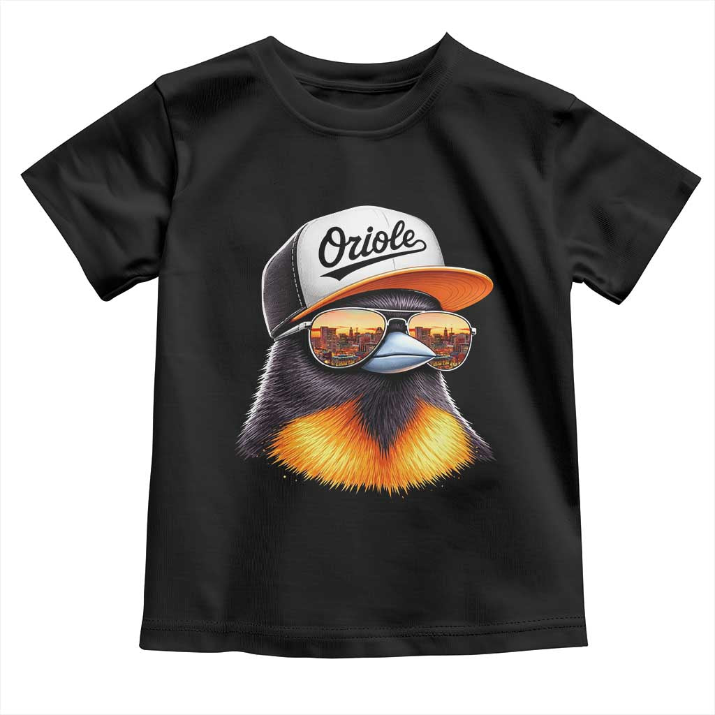 Funny Oriole Bird Wearing Baseball Cap Graphic Vintage Sport Toddler T Shirt