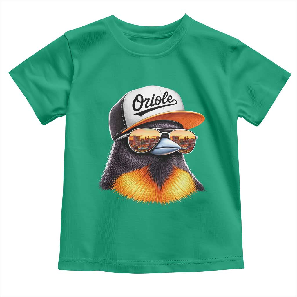 Funny Oriole Bird Wearing Baseball Cap Graphic Vintage Sport Toddler T Shirt