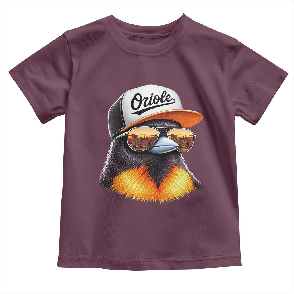 Funny Oriole Bird Wearing Baseball Cap Graphic Vintage Sport Toddler T Shirt