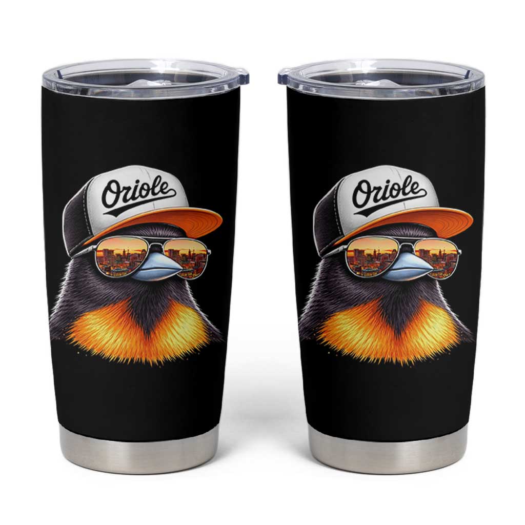 Funny Oriole Bird Wearing Baseball Cap Graphic Vintage Sport Tumbler Cup