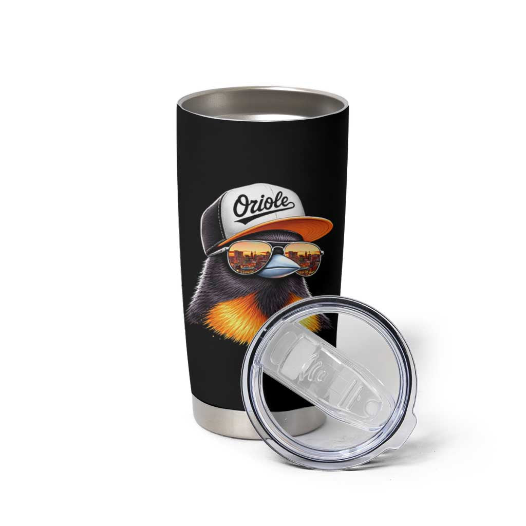 Funny Oriole Bird Wearing Baseball Cap Graphic Vintage Sport Tumbler Cup