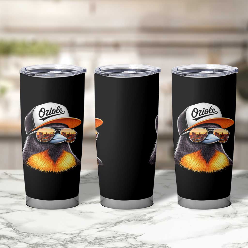 Funny Oriole Bird Wearing Baseball Cap Graphic Vintage Sport Tumbler Cup