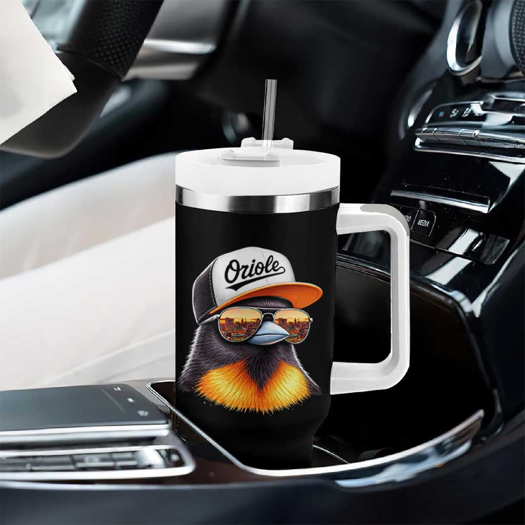 Funny Oriole Bird Wearing Baseball Cap Graphic Vintage Sport Tumbler With Handle