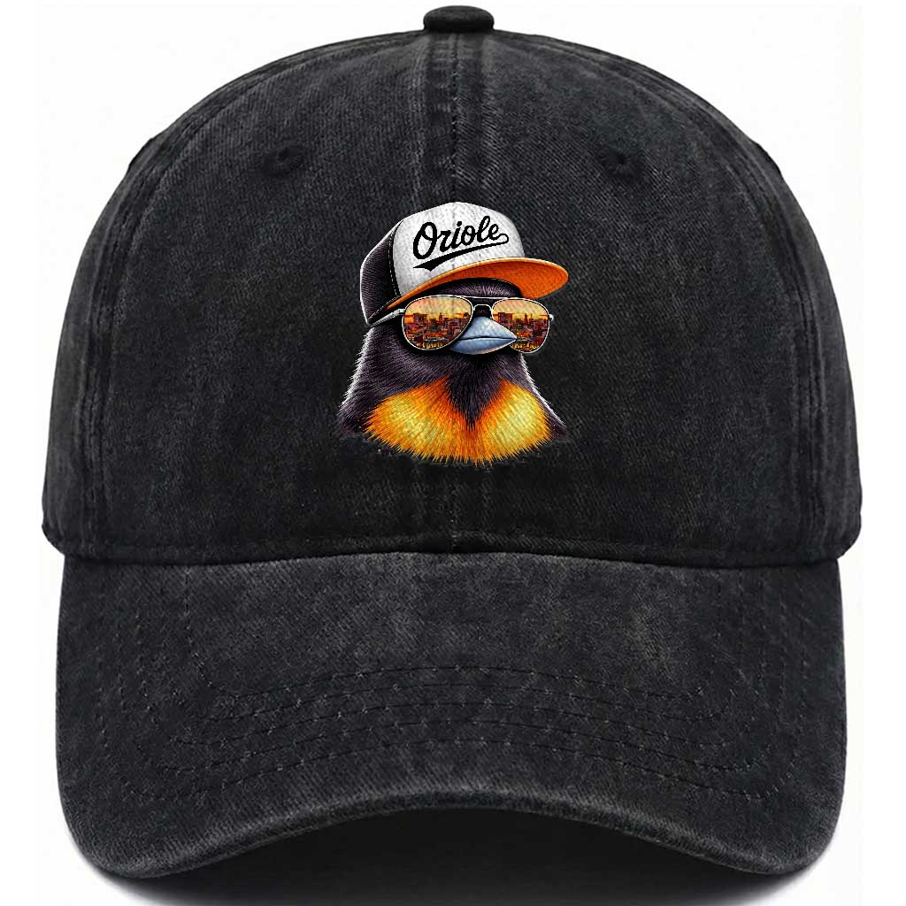 Funny Oriole Bird Wearing Baseball Cap Graphic Vintage Sport Washed Cotton Baseball Cap