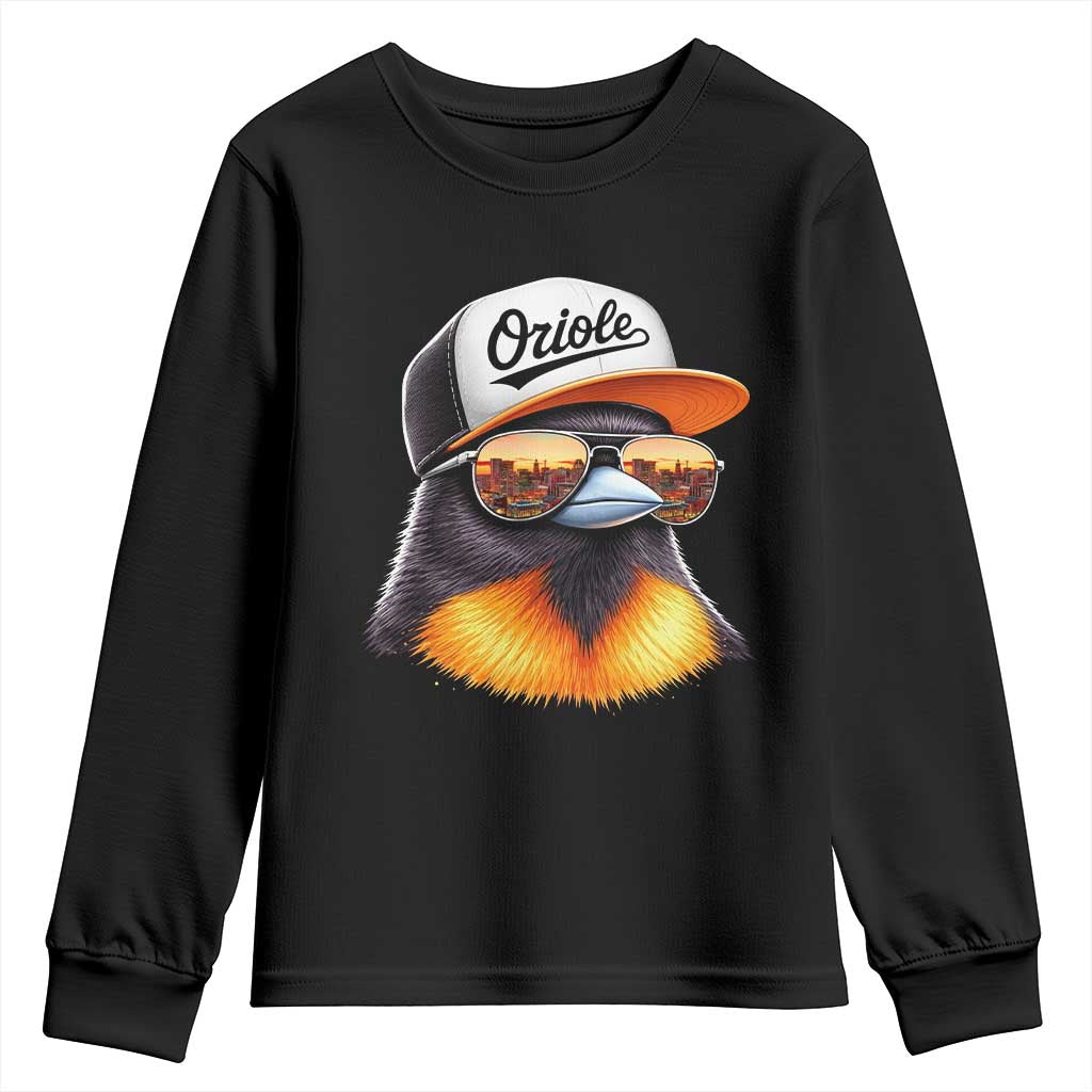 Funny Oriole Bird Wearing Baseball Cap Graphic Vintage Sport Youth Sweatshirt