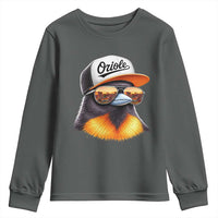 Funny Oriole Bird Wearing Baseball Cap Graphic Vintage Sport Youth Sweatshirt