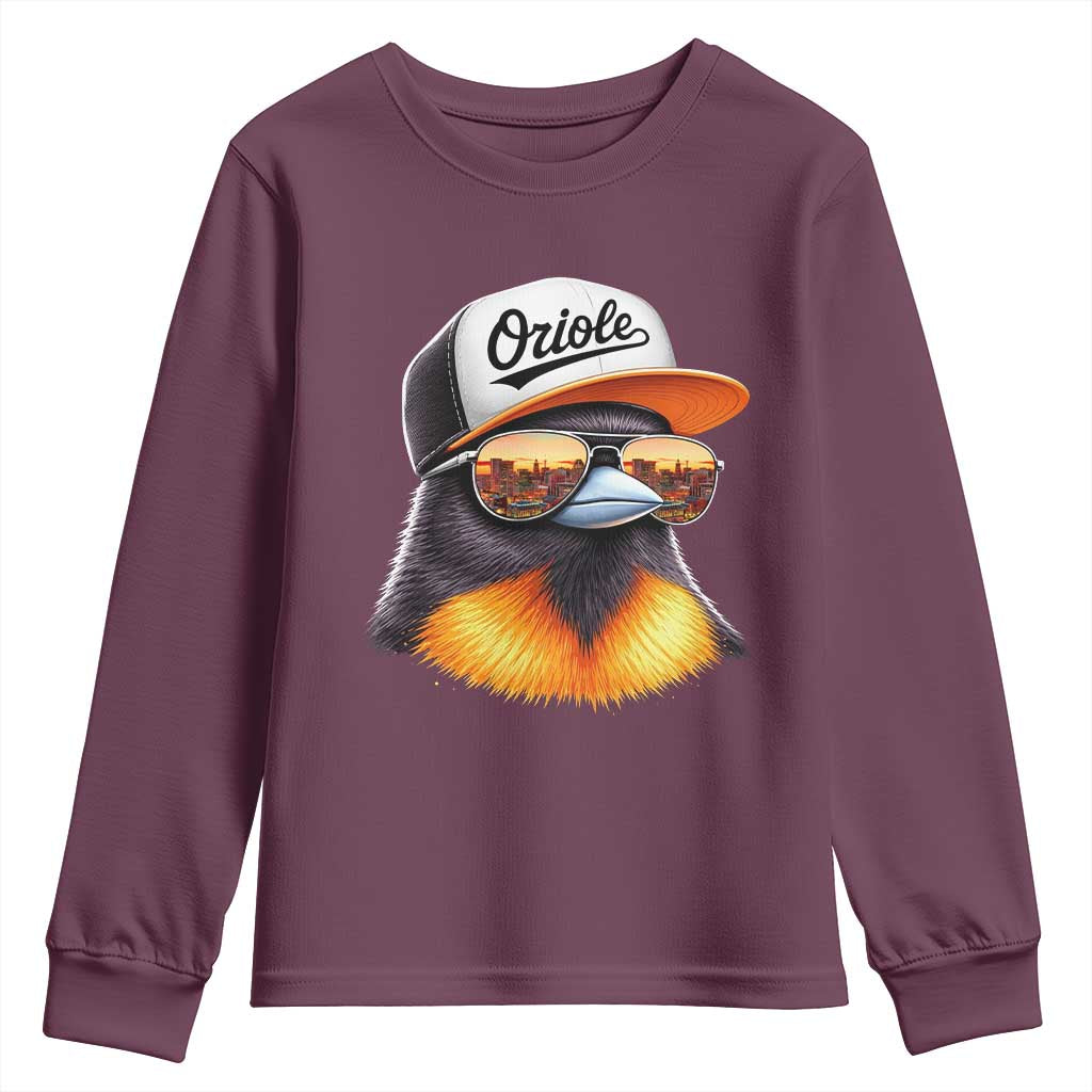 Funny Oriole Bird Wearing Baseball Cap Graphic Vintage Sport Youth Sweatshirt