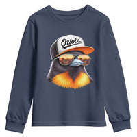 Funny Oriole Bird Wearing Baseball Cap Graphic Vintage Sport Youth Sweatshirt