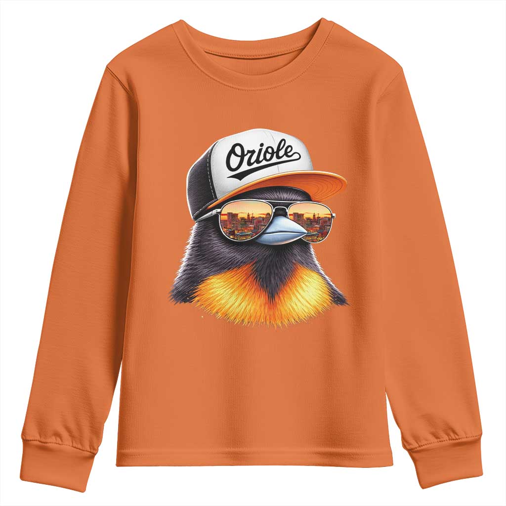 Funny Oriole Bird Wearing Baseball Cap Graphic Vintage Sport Youth Sweatshirt