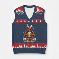 Funny Bigfoot Easter Day Bunny Sasquatch Egg V-Neck Knit Sweater Vest