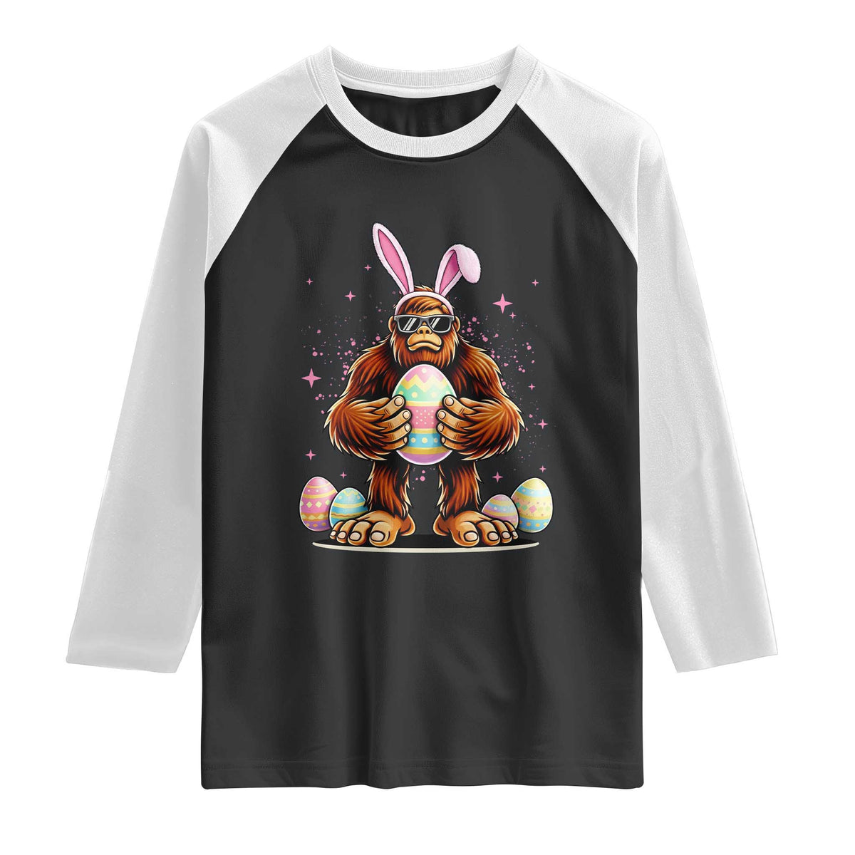 Funny Bigfoot Easter Day Bunny Sasquatch Egg Raglan Shirt