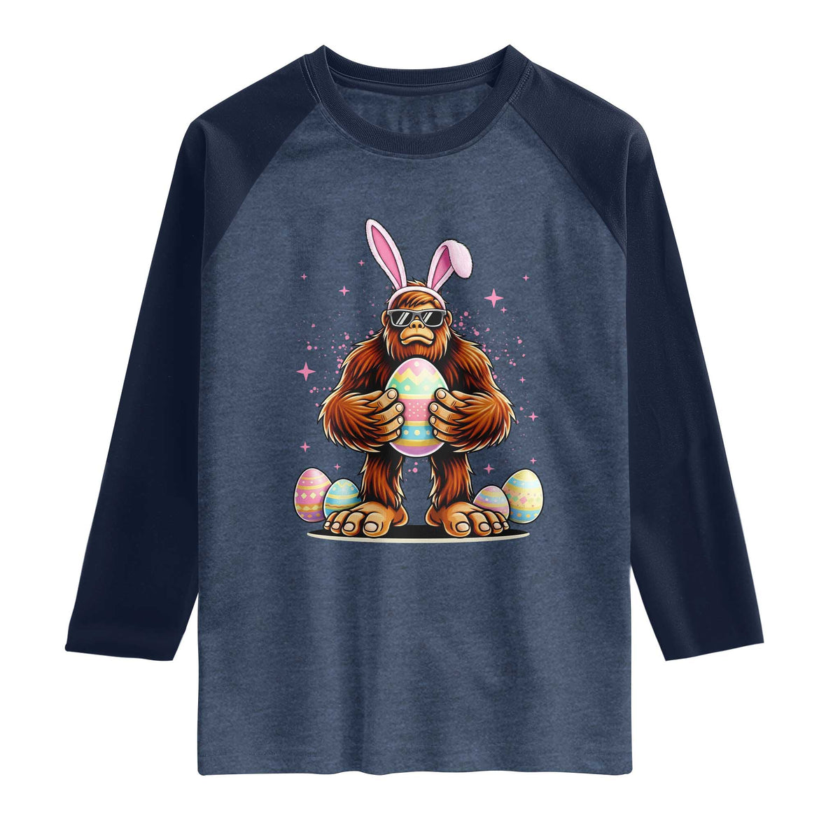 Funny Bigfoot Easter Day Bunny Sasquatch Egg Raglan Shirt
