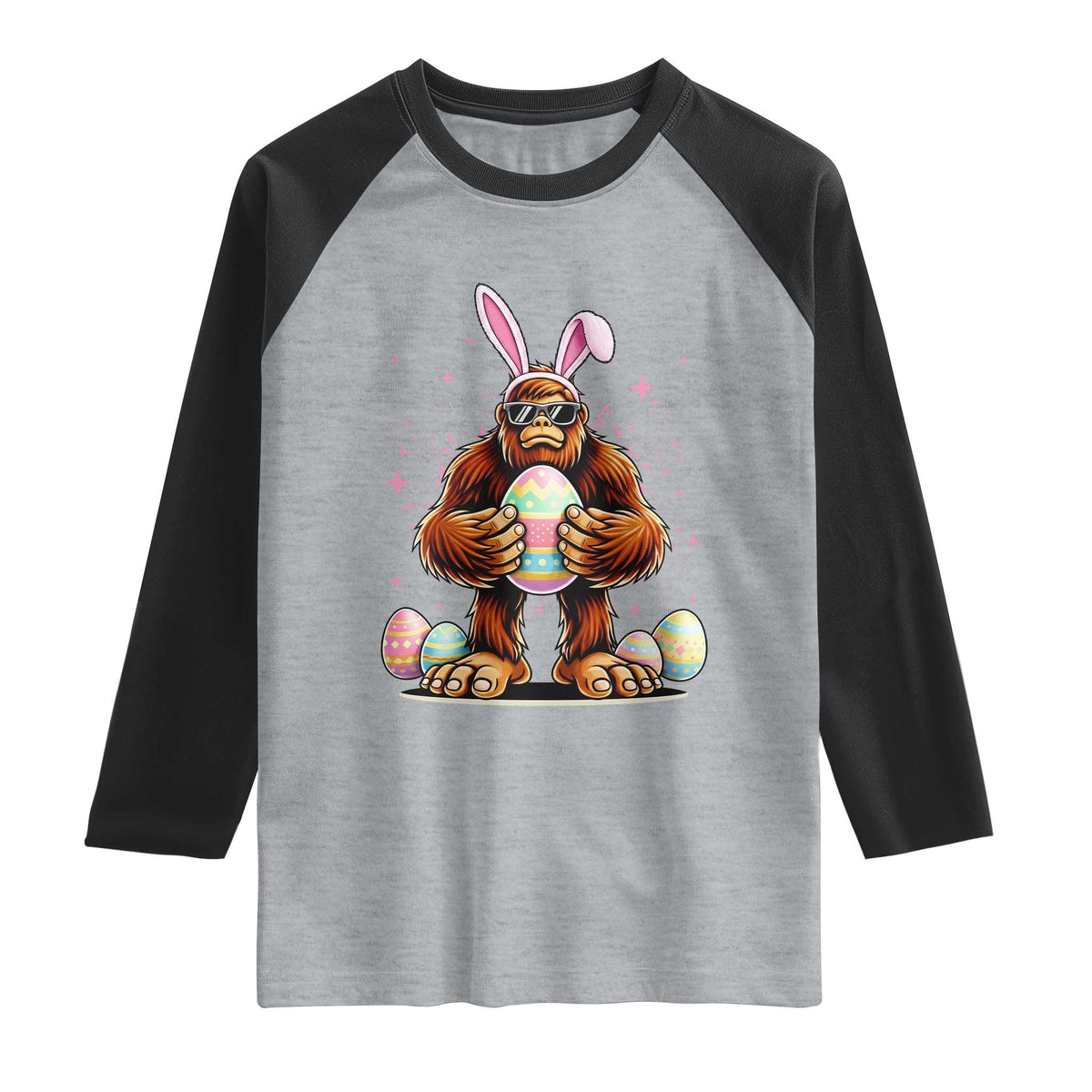 Funny Bigfoot Easter Day Bunny Sasquatch Egg Raglan Shirt