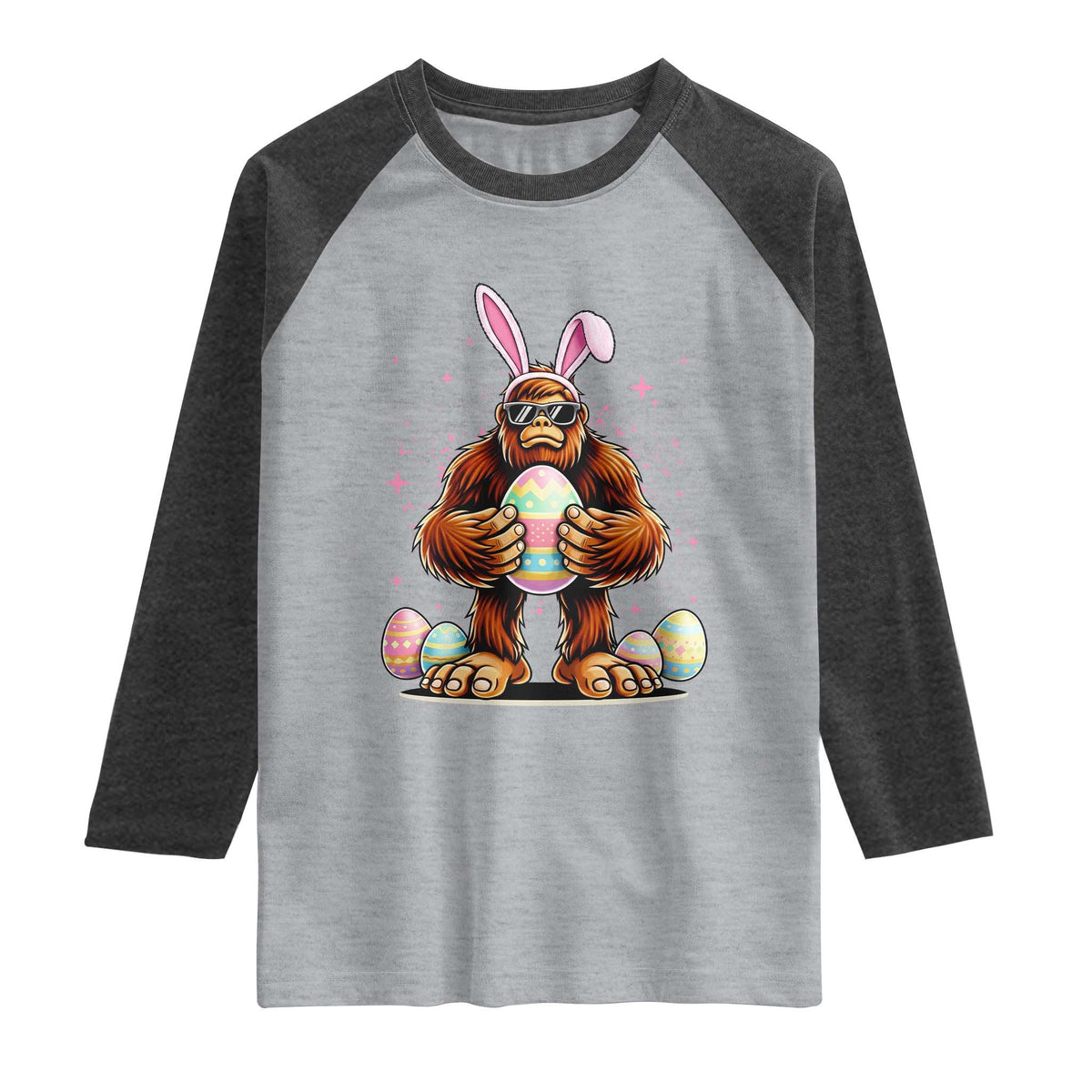Funny Bigfoot Easter Day Bunny Sasquatch Egg Raglan Shirt