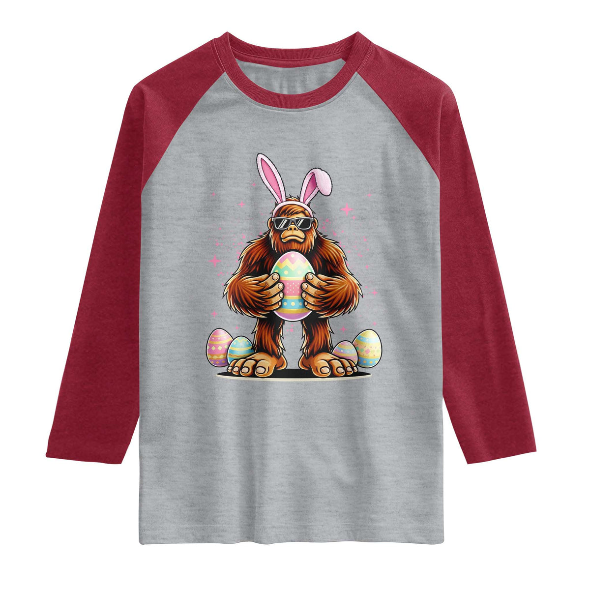 Funny Bigfoot Easter Day Bunny Sasquatch Egg Raglan Shirt