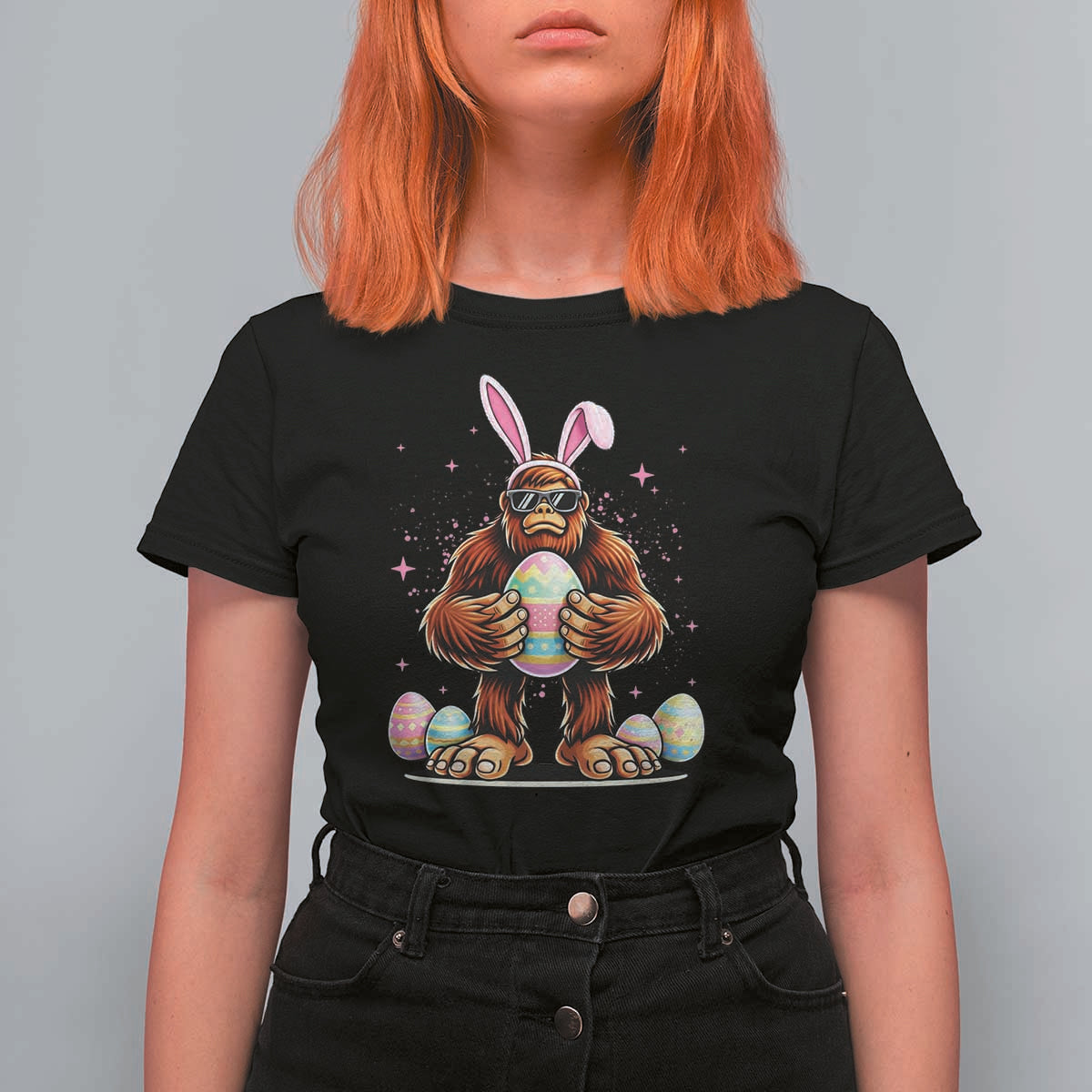 Funny Bigfoot Easter Day Bunny Sasquatch Egg T Shirt For Women
