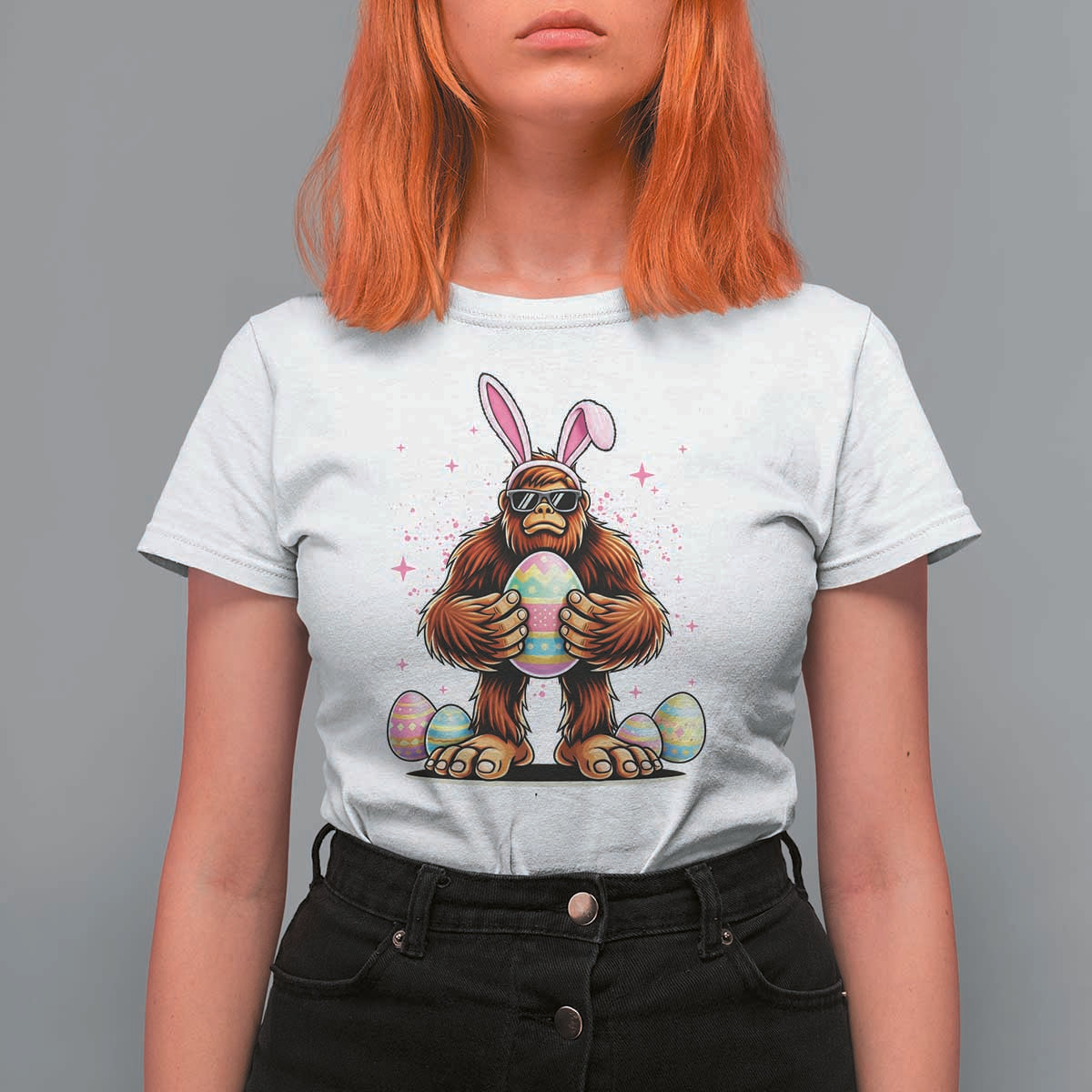 Funny Bigfoot Easter Day Bunny Sasquatch Egg T Shirt For Women