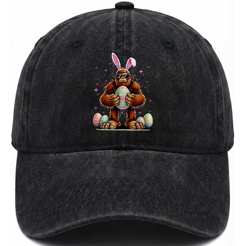 Funny Bigfoot Easter Day Bunny Sasquatch Egg Washed Cotton Baseball Cap