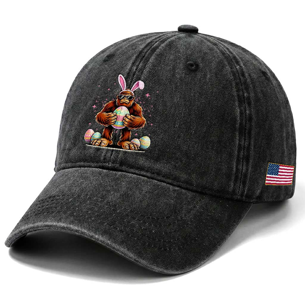 Funny Bigfoot Easter Day Bunny Sasquatch Egg Washed Cotton Baseball Cap