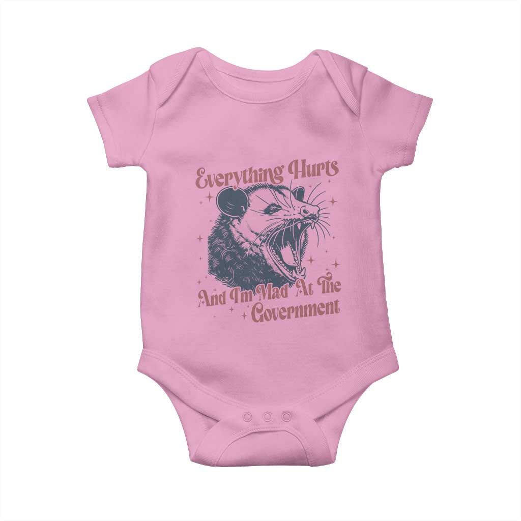 Everything Hurts And I Am Mad At The Government Baby Onesie Funny Burnout Possum