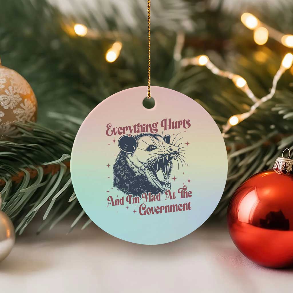 Everything Hurts And I Am Mad At The Government Ceramic Ornament Funny Burnout Possum