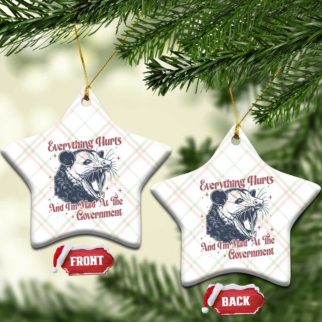 Everything Hurts And I Am Mad At The Government Ceramic Ornament Funny Burnout Possum
