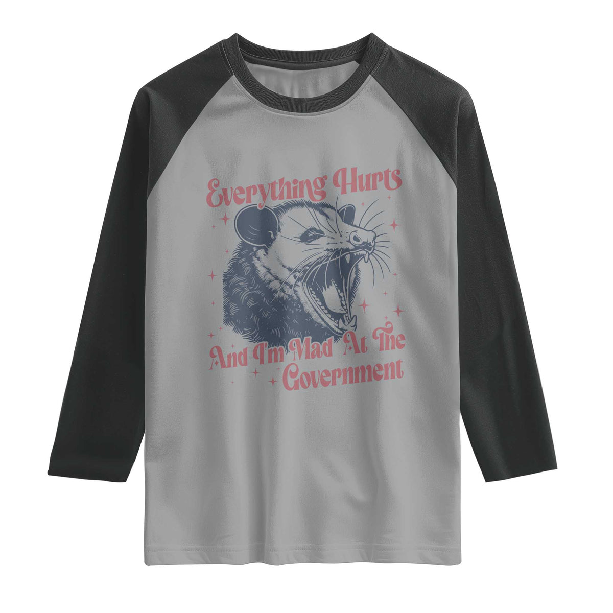 Everything Hurts And I Am Mad At The Government Raglan Shirt Funny Burnout Possum