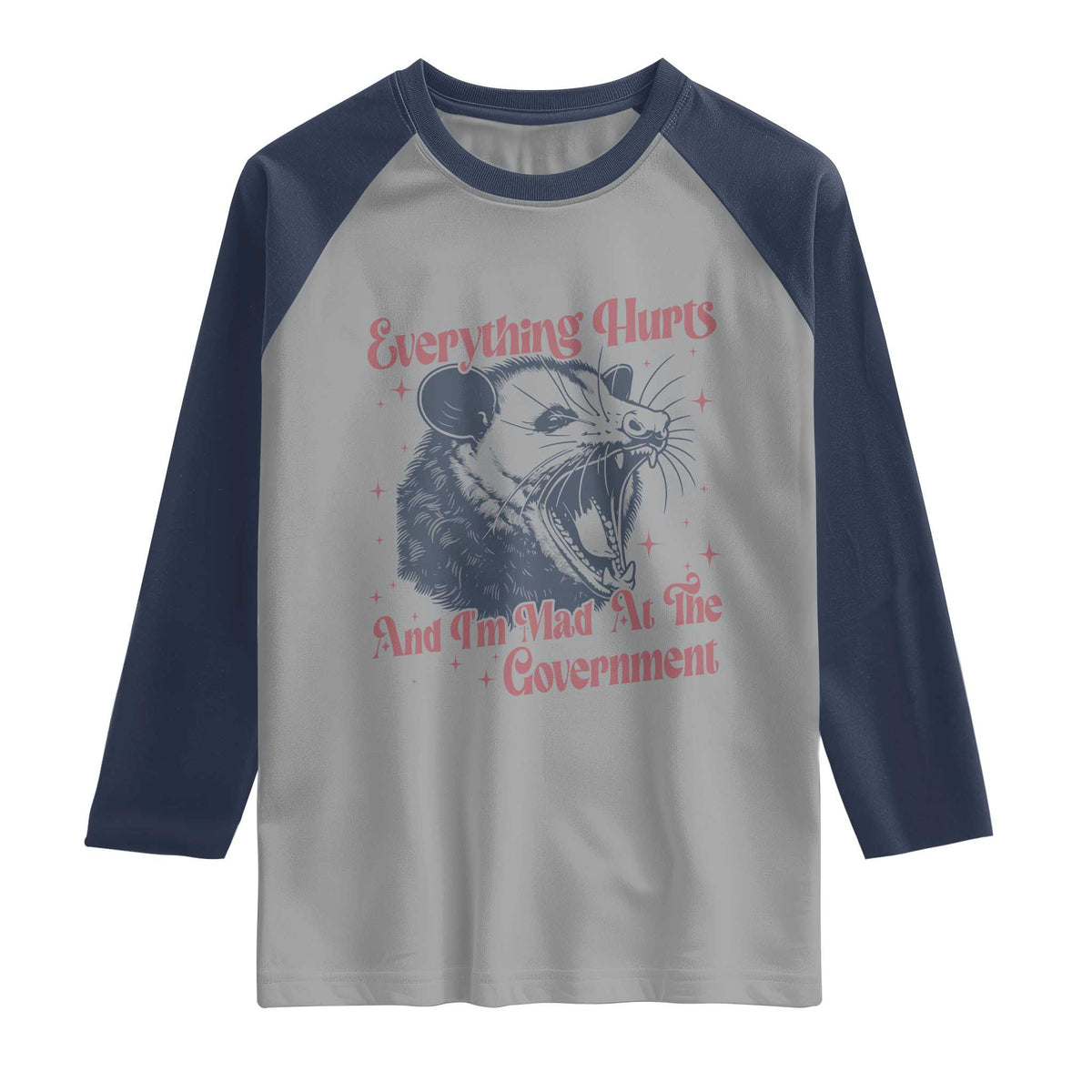 Everything Hurts And I Am Mad At The Government Raglan Shirt Funny Burnout Possum