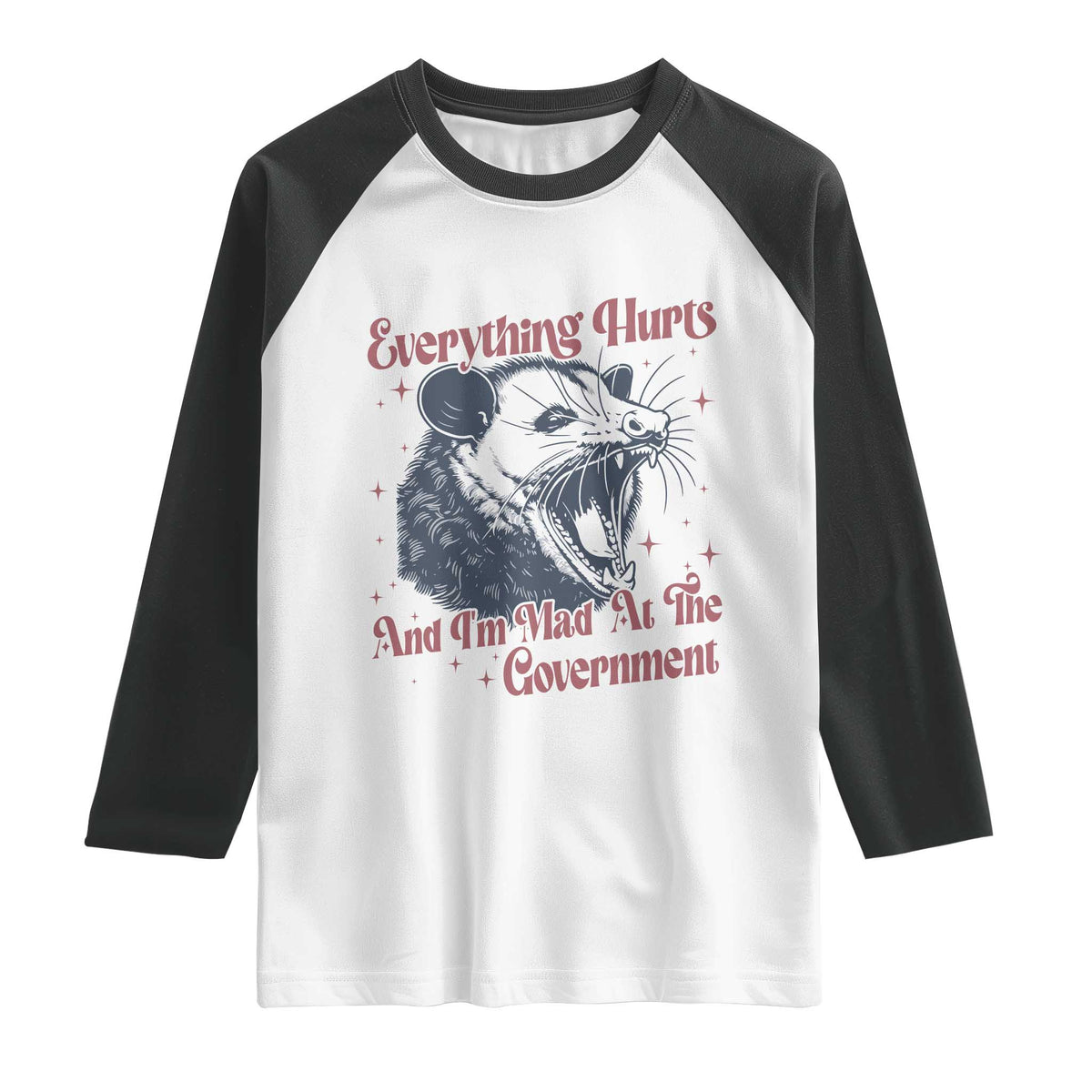 Everything Hurts And I Am Mad At The Government Raglan Shirt Funny Burnout Possum