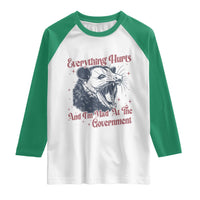 Everything Hurts And I Am Mad At The Government Raglan Shirt Funny Burnout Possum