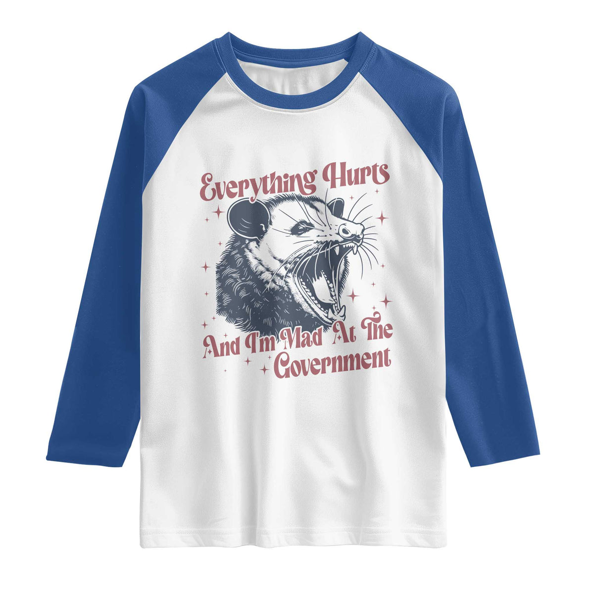 Everything Hurts And I Am Mad At The Government Raglan Shirt Funny Burnout Possum
