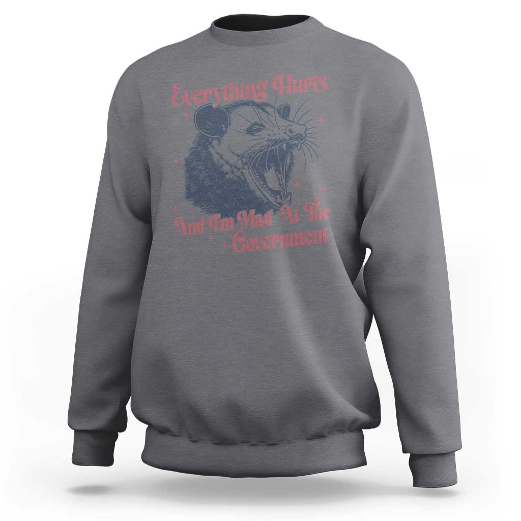 Everything Hurts And I Am Mad At The Government Sweatshirt Funny Burnout Possum